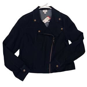 Jaclyn Smith Blue Jean Moto Denim Jacket Full Zip Women's Small